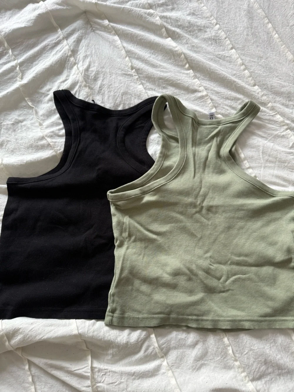 Ribbed Racerback Crop Tank Tops - Black & Sage - Picture 4 of 4